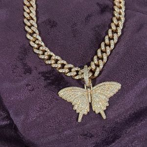 Pink butterfly rhinestone necklace